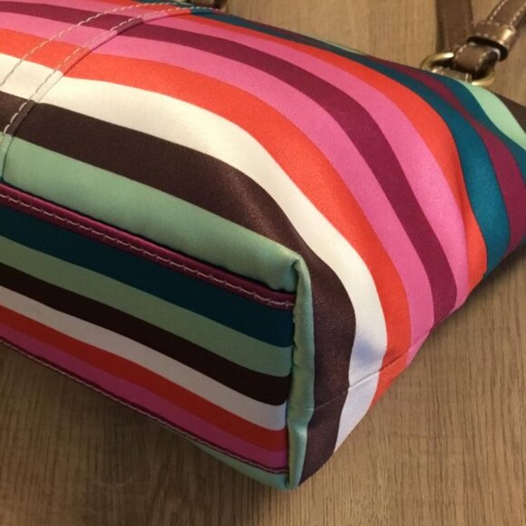 COACH Y2K LEGACY STRIPED MULTICOLOR MINI TOTE BAG SATEEN EXTERIOR - Picture 6 of 9